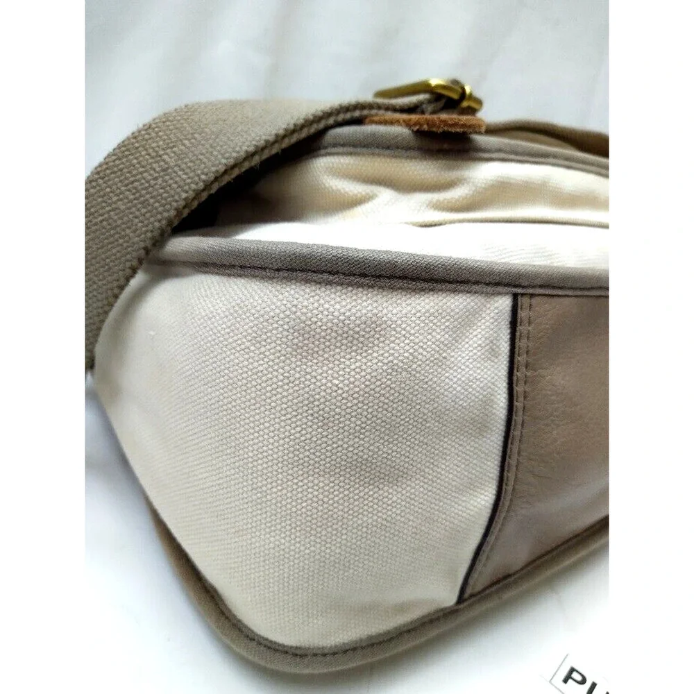 Fossil Long Live Vintage 54 Ivory Canvas Turnlock Flap Messenger Crossbody Bag